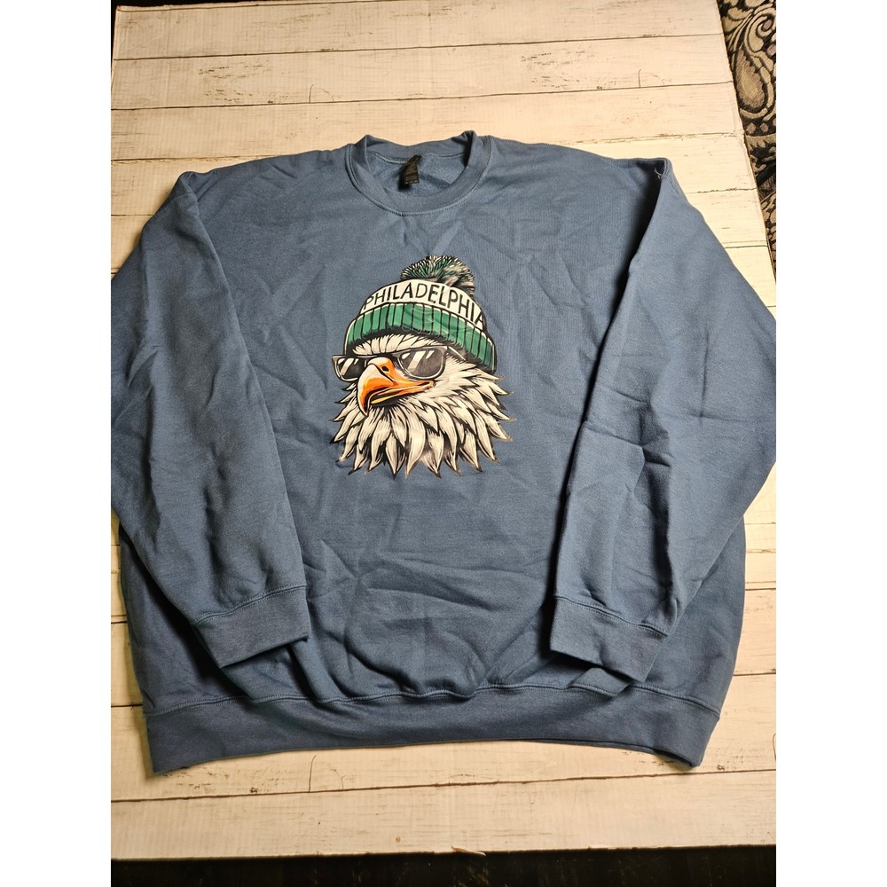 Philadelphia‎ Eagles Eagle Graphic Crewneck Sweatshirt Blue 3XL Fan Art NWOT